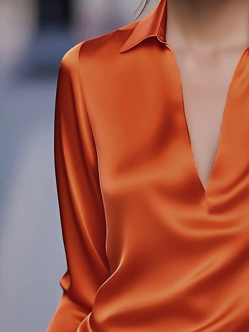 Lenora | V-Neck Blouse with Satin Finish and Elegant Design