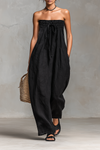 Harriet | Women's Strapless Loose Fit Jumpsuit With Tie Closure