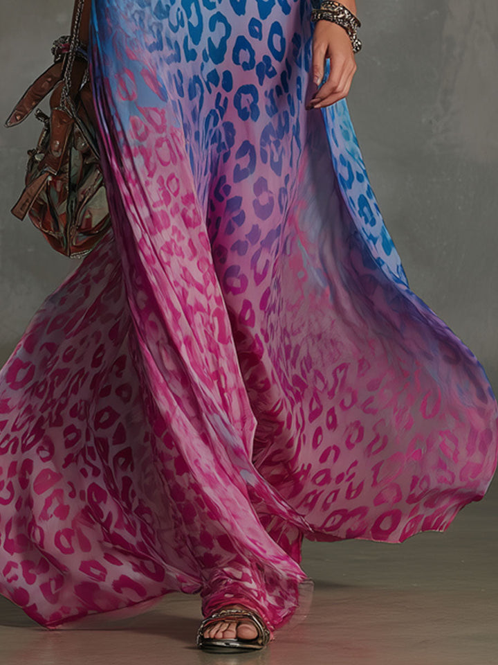 Naomi | Gradient Leopard Print Chiffon High-neck Sleeveless Maxi Dress