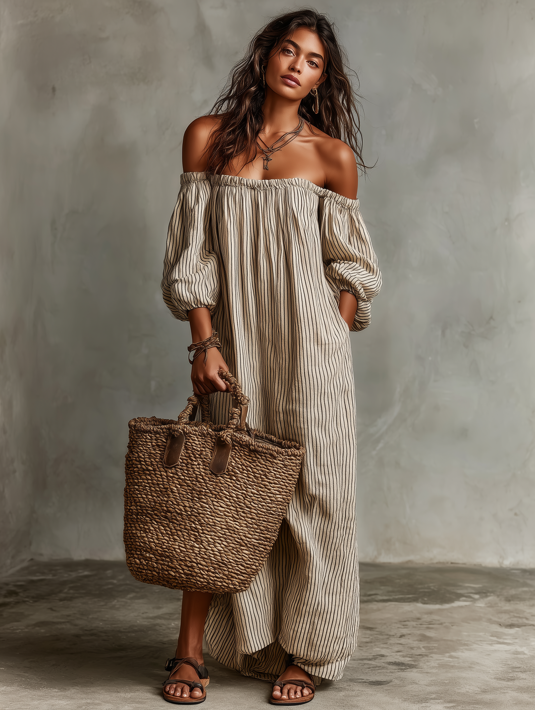Jacqueline | Vacation Off Shoulder Long Sleeve Maxi Dress