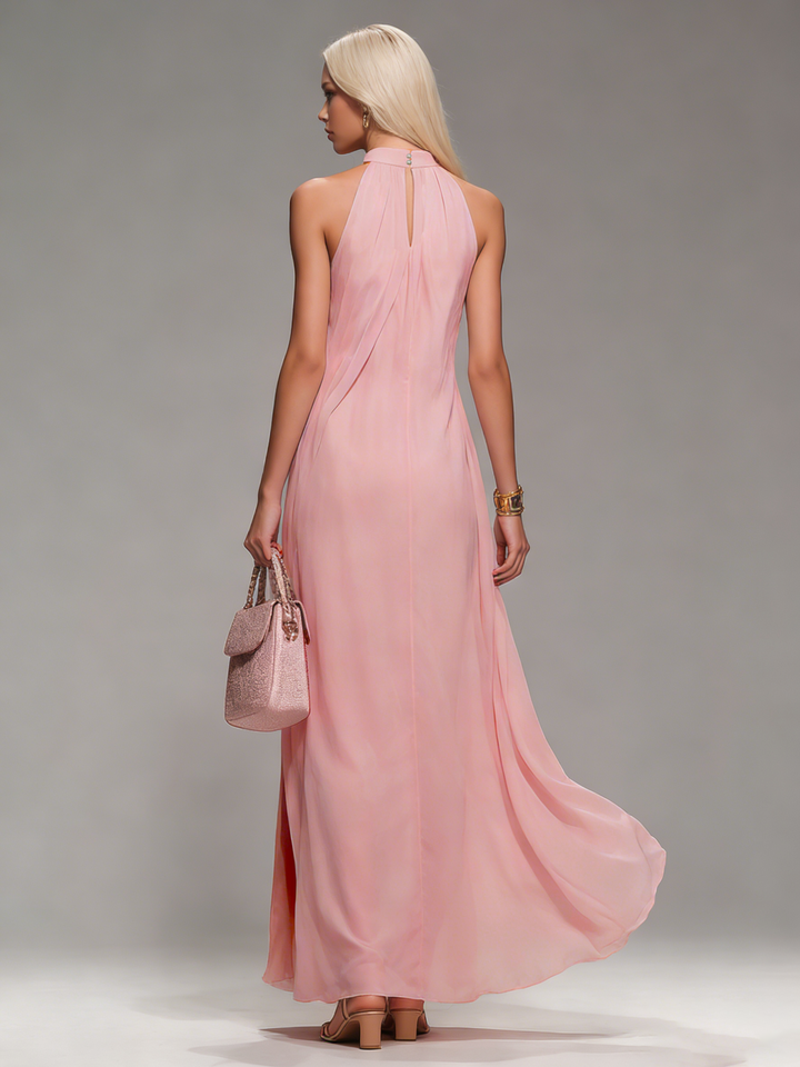 Luna | Comfortable And Elegant Halter Neck Sleeveless Slit Chiffon Maxi Dress