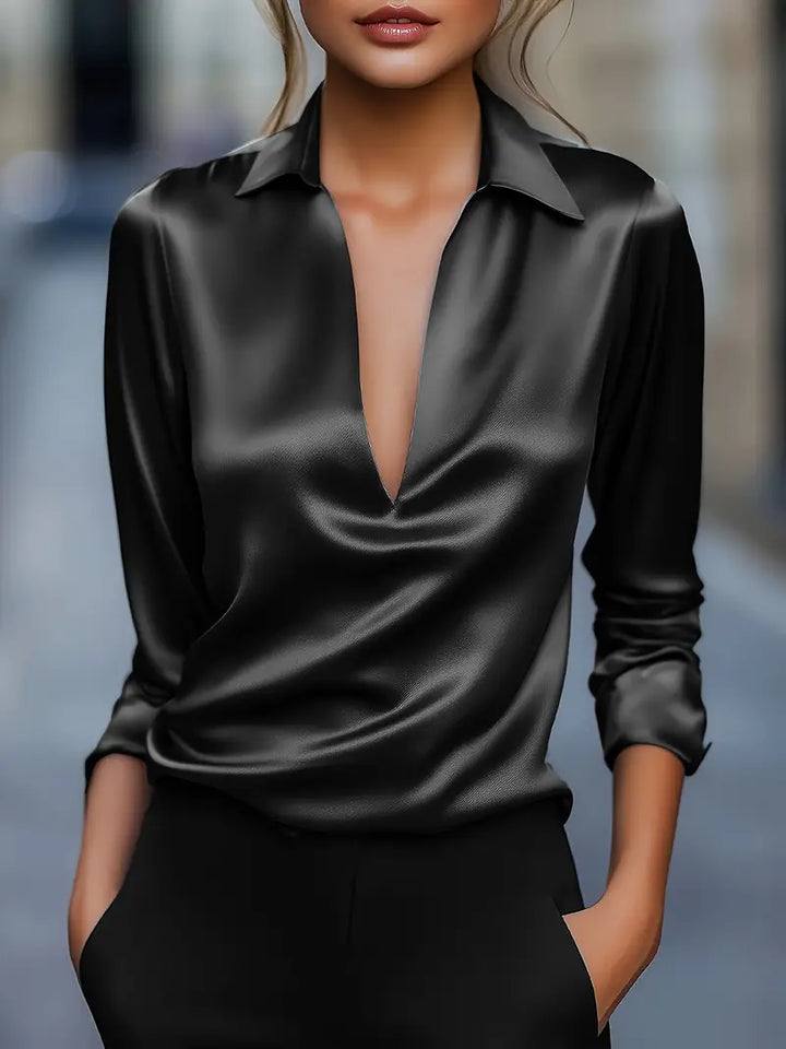 Lenora | V-Neck Blouse with Satin Finish and Elegant Design