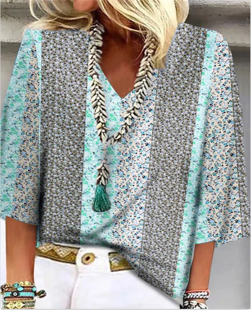 Tatum | Floral Patchwork V-Neck Top