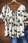 Briar | V-Neck Blouse with Leaf Print and Ruffle Sleeves