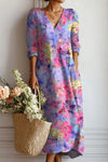 Celine | Women's Floral V-Neck Long Sleeve Midi Dress