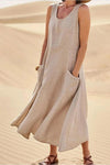 Ruelle | Women's Casual Sleeveless Maxi Dress with Scoop Neck and Pockets