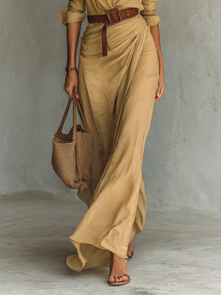 Margot | Ladies Lapel Single Breasted Long Sleeve Belted Maxi Dress
