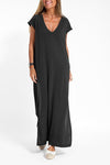 Coral | Women's V-Neck Short Sleeve Side Slit Maxi Dress