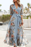 Lily | Women's V-Neck Chiffon Midi Dress with Floral Print