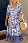 Capri | Women's Floral Dress with V-Neck and A-Line Skirt