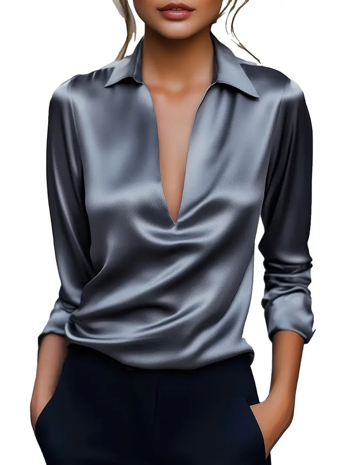 Lenora | V-Neck Blouse with Satin Finish and Elegant Design