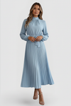 Elowen | Women's Mock Neck Long Sleeve Pleated Midi Dress