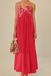 Marisol | Women's Embroidered Spaghetti Strap Maxi Shift Dress