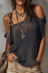 Retro Irregular Shoulder Knit Blouse