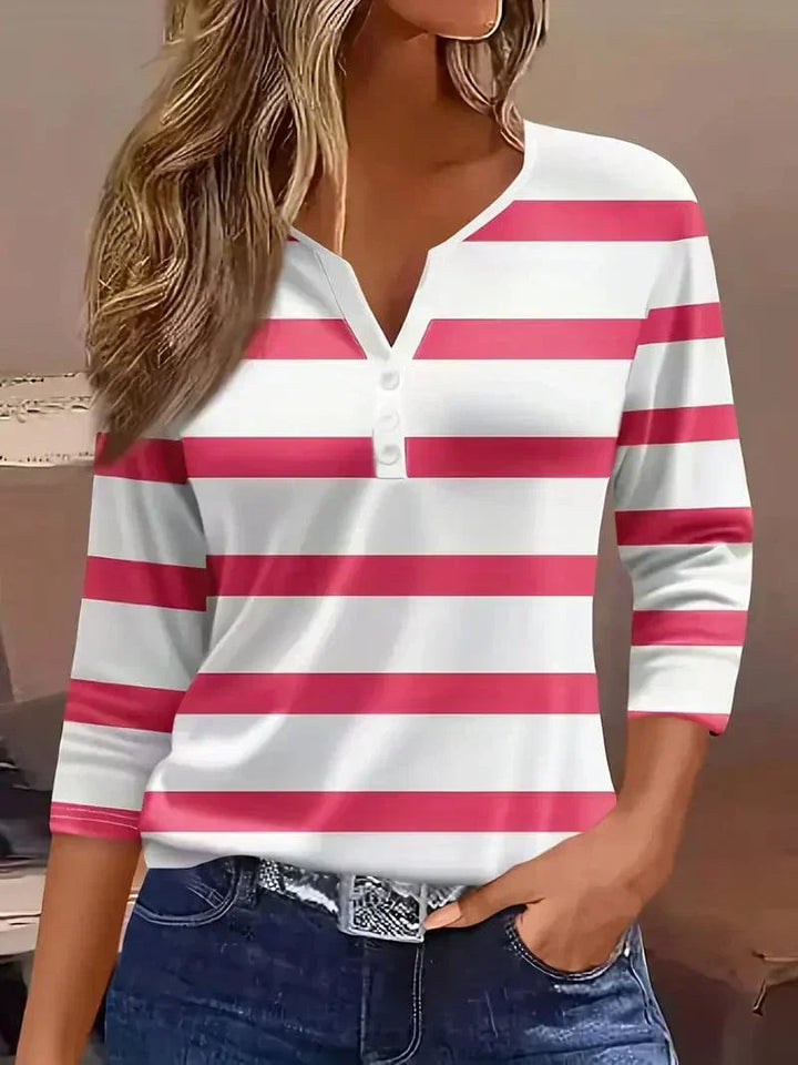 Genevieve | Striped V-Neck Top with Short Sleeves