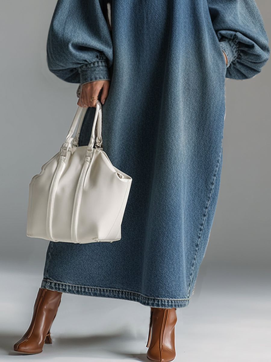 Madison | Elegant Urban-style Blue Denim Button-down Maxi Dress