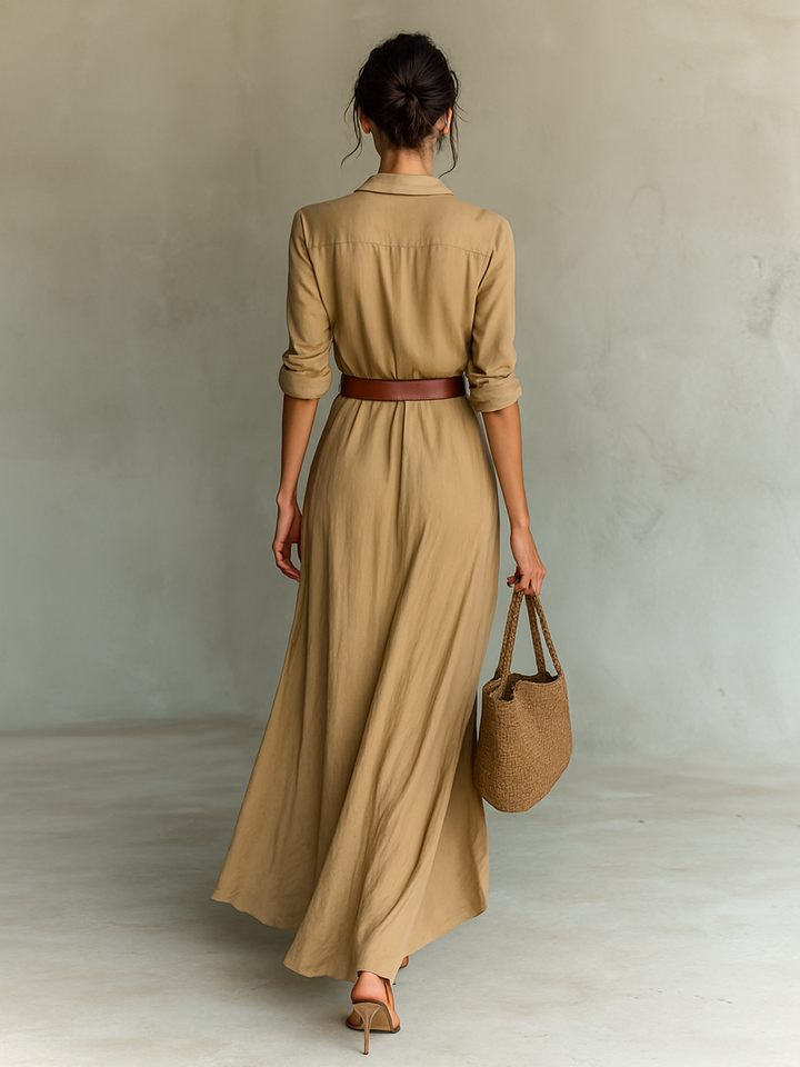 Margot | Ladies Lapel Single Breasted Long Sleeve Belted Maxi Dress