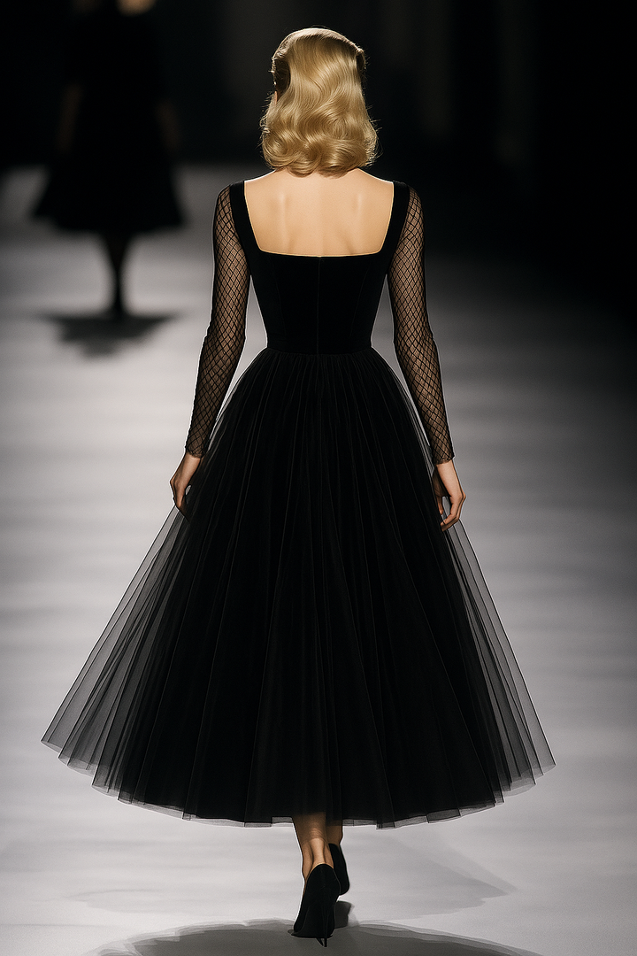 Madeleine | Retro Classic French Black Gauze Maxi Dress