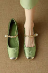 Celeste | Women's Pearl Strap Mary Jane Shoes Glitter Block Heel