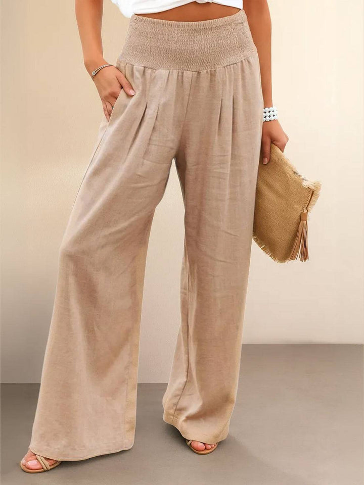 Maeve | High Waist Wide Leg Trousers with Smocked Waist and Relaxed Fit