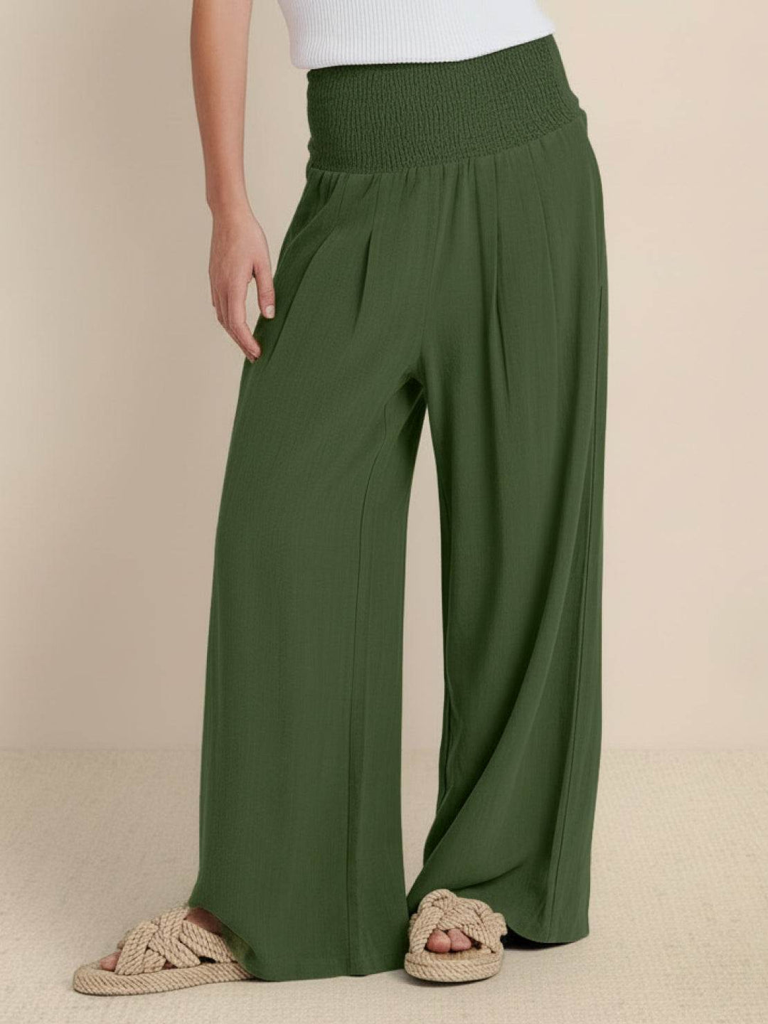 Maeve | High Waist Wide Leg Trousers with Smocked Waist and Relaxed Fit