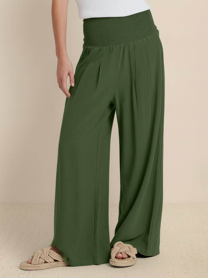 Maeve | High Waist Wide Leg Trousers with Smocked Waist and Relaxed Fit