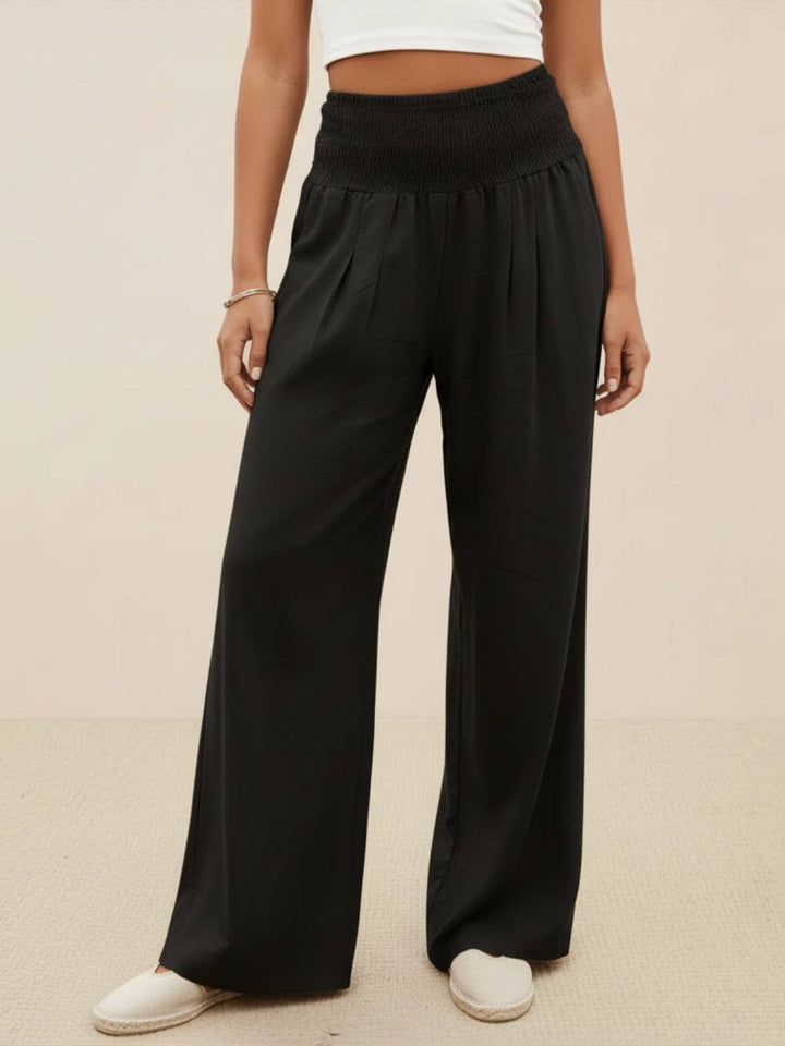 Maeve | High Waist Wide Leg Trousers with Smocked Waist and Relaxed Fit