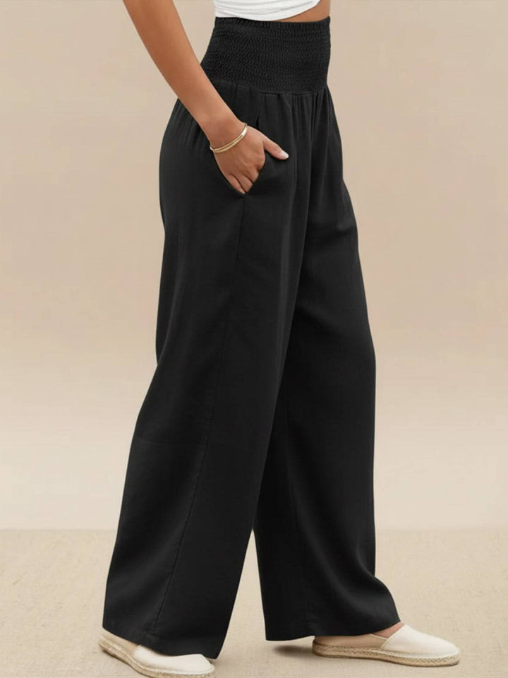 Maeve | High Waist Wide Leg Trousers with Smocked Waist and Relaxed Fit