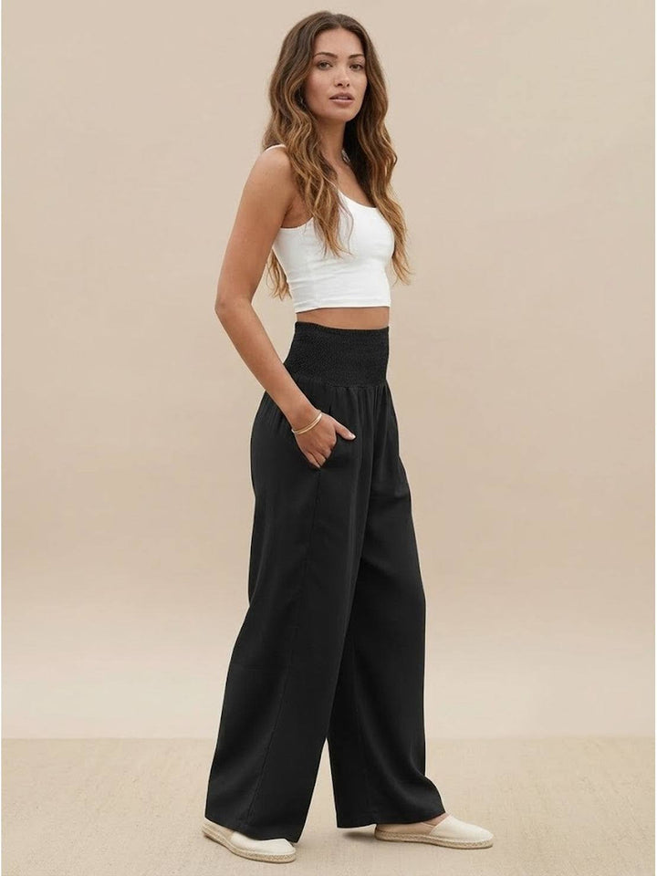 Maeve | High Waist Wide Leg Trousers with Smocked Waist and Relaxed Fit