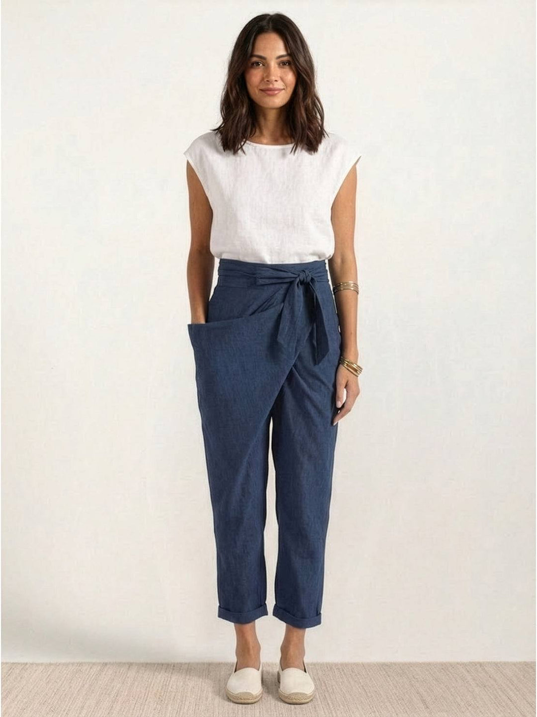 Cora | Cropped Tapered Trousers with High Waist and Wrap Front