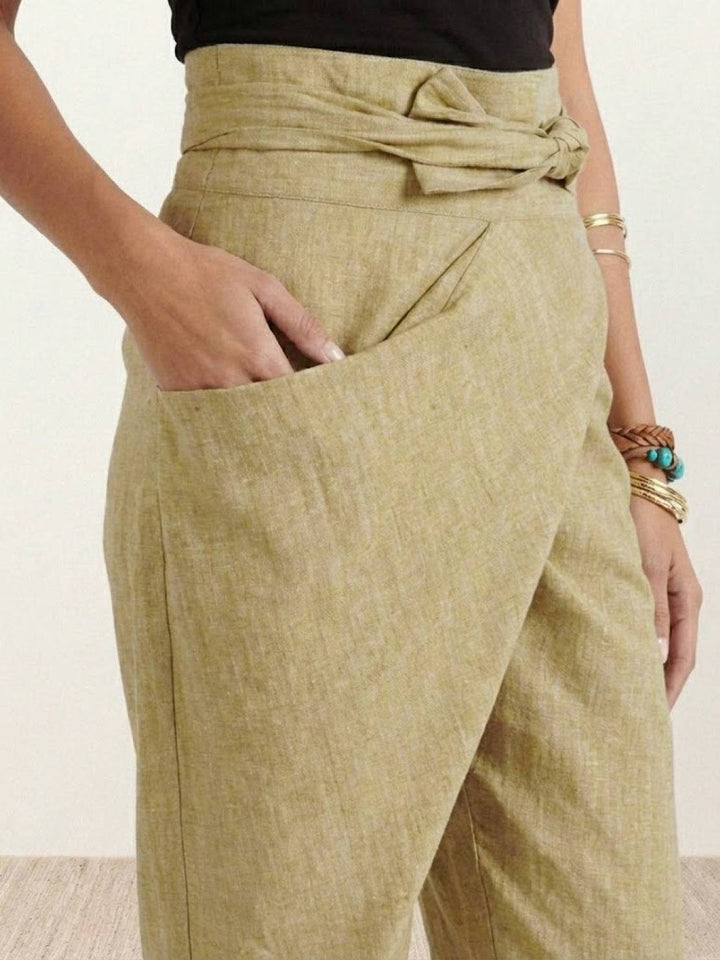 Cora | Cropped Tapered Trousers with High Waist and Wrap Front