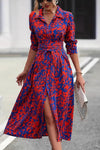 Valentina | Women's Abstract Print Button Down Belted Midi Shirt Dress