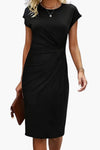 Lucille | Women's Round Neck Short Sleeve Midi Dress
