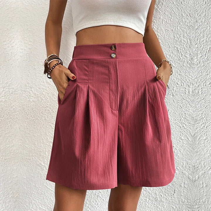 Juniper | High Waist Wide Leg Shorts with Pleats and Pockets