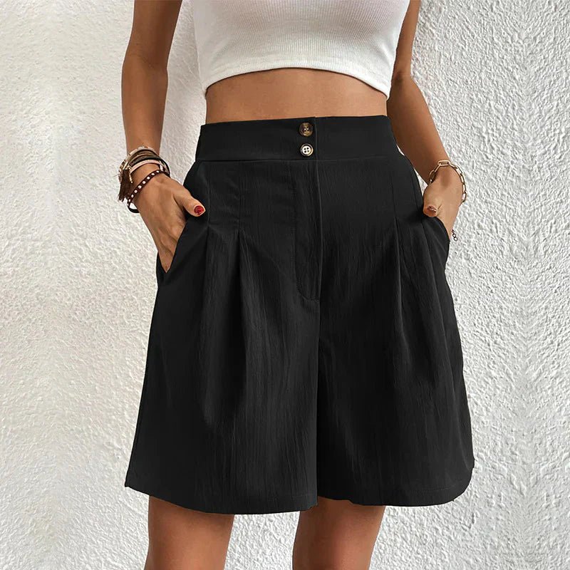 Juniper | High Waist Wide Leg Shorts with Pleats and Pockets