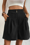 Juniper | High Waist Wide Leg Shorts with Pleats and Pockets