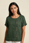 Vivienne | Short Sleeve Top with Scoop Neck and Button Detail