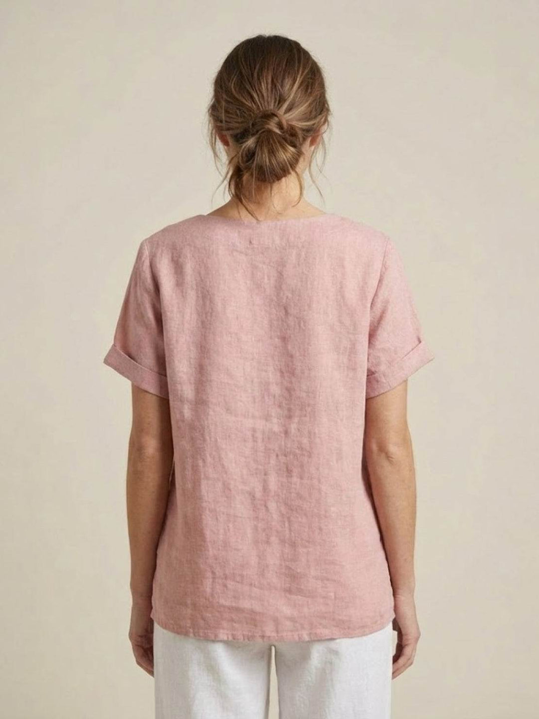 Vivienne | Short Sleeve Top with Scoop Neck and Button Detail