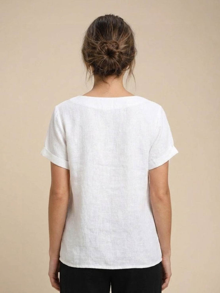 Vivienne | Short Sleeve Top with Scoop Neck and Button Detail