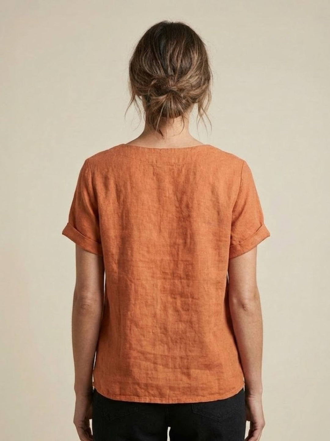 Vivienne | Short Sleeve Top with Scoop Neck and Button Detail