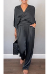 Mila | Women's 2 Piece Set V-Neck Wrap Top Wide Leg Pants
