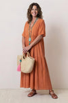 Aurora | Women's V-Neck Maxi Dress with Tiered Design and Short Sleeves